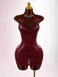 Red glossy crocodile-texture cami mini dress detail view