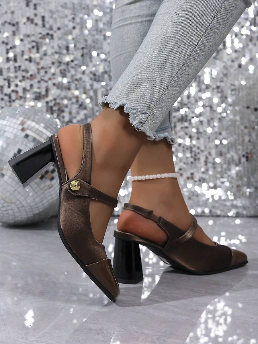 vintage peep toe block heel pumps image 22 showing visible heel, toe, strap, color, and material details