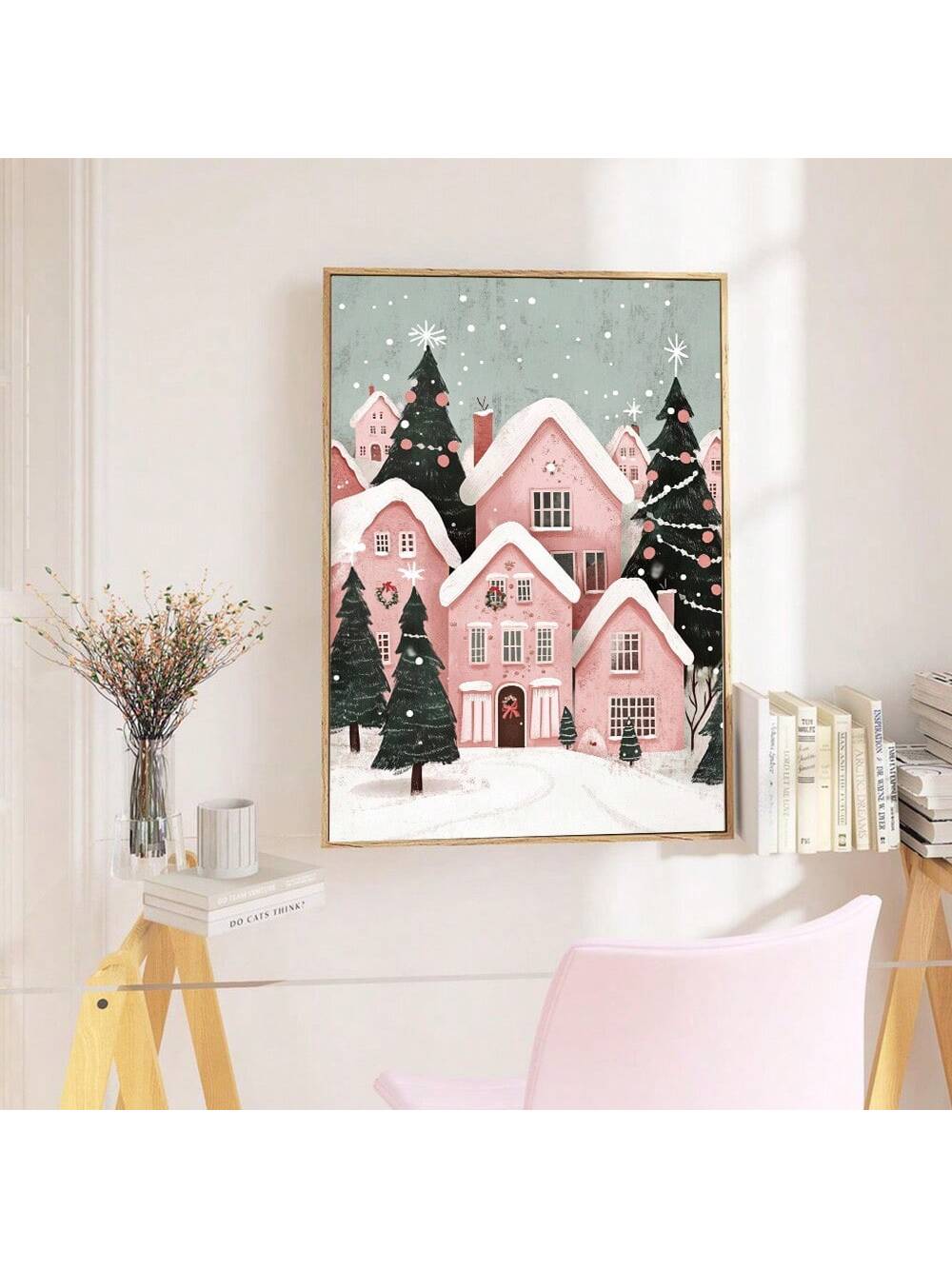 Add a touch of festive charm to any room with this Whimsical Pink Christmas Town Vintage Canvas Print. Perfect for girls' rooms or modern spaces, it brings holiday magic with a playful twist. Soft pink hues and nostalgic town scenes create a cozy, joyful atmosphere that celebrates the season in style. This unique holiday wall art is sure to brighten your décor and inspire warm, cheerful moments all winter long.