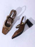 vintage peep toe block heel pumps image 16 showing visible heel, toe, strap, color, and material details