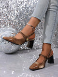 vintage peep toe block heel pumps image 17 showing visible heel, toe, strap, color, and material details