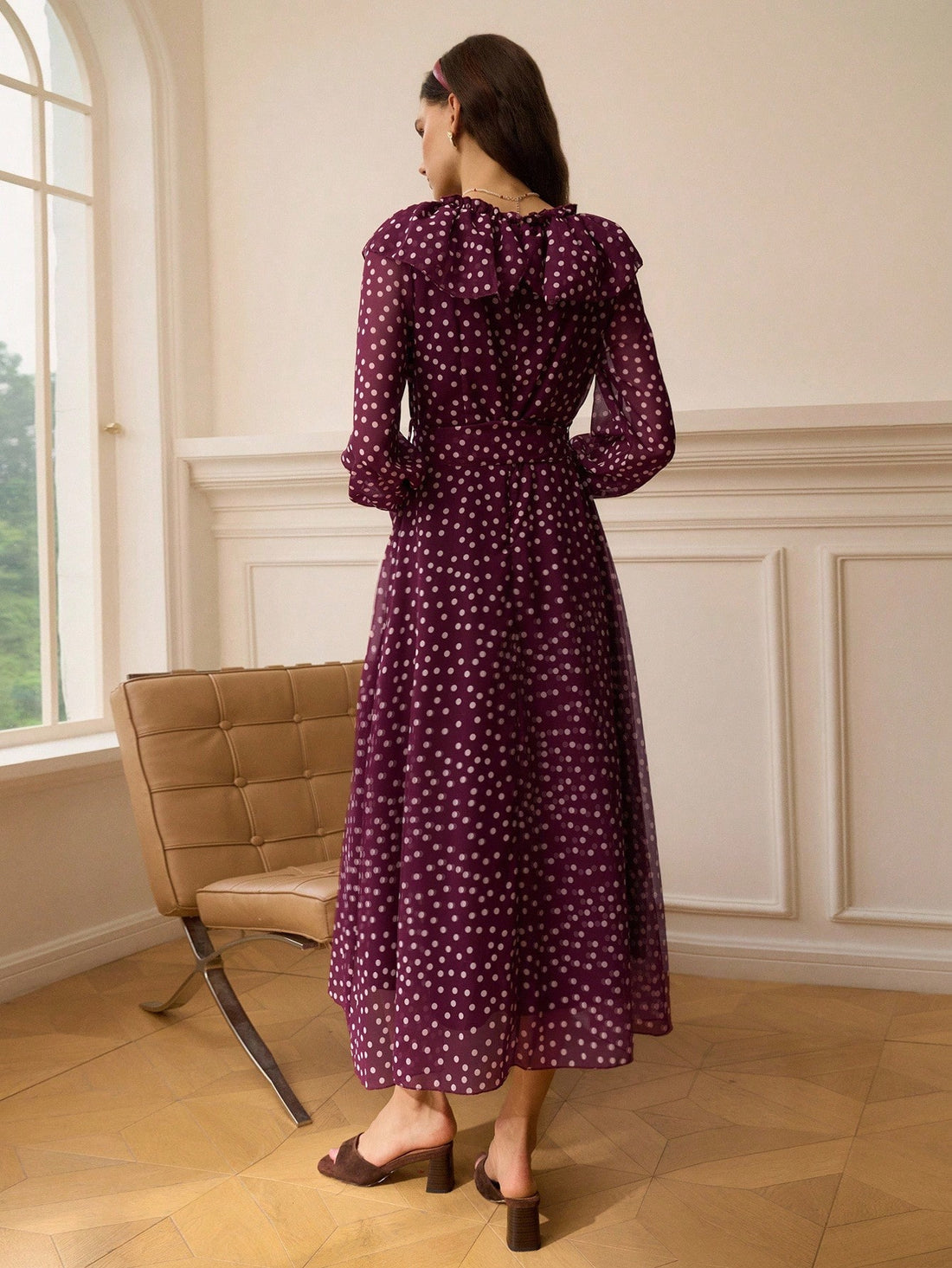 Elevate your autumn wardrobe with this charming polka dot dress that effortlessly transitions from brunch to evening plans. The flattering V-neckline and delicate ruffled details add a touch of whimsy, while the timeless dot pattern keeps things sophisticated. Perfect for anyone who loves mixing playful style with polished elegance, this 2025 seasonal essential works beautifully on its own or layered with your favorite cardigan. Dress it up or down—this versatile piece is ready for whatever your day brings.