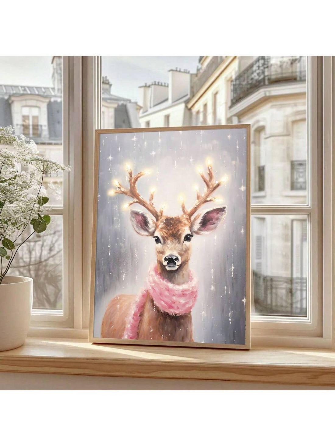 Bring a playful touch to your holiday decor with this charming unframed reindeer poster, featuring a cozy pink scarf. Perfect for adding a rustic, festive vibe to any room, this wall art brings warmth and whimsy to your home during the season. Easy to frame and style, it’s a delightful way to celebrate Christmas cheer.