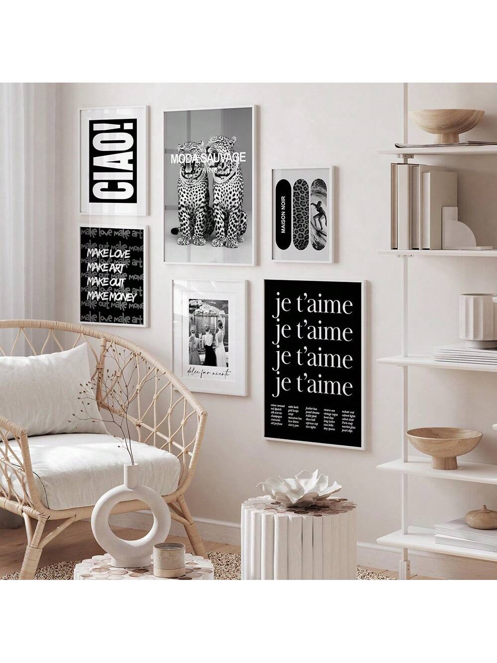 Bring a nostalgic Y2K vibe to your space with this chic black and white wall art set. Perfect for sparking conversation in your bedroom, living room, or office, these canvas prints effortlessly blend retro flair with modern style. Whether you're jazzing up your workspace or adding a cool touch to your cozy corner, this playful collection makes any room pop with personality.