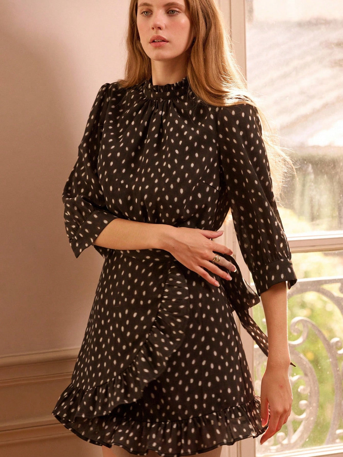 Wrap yourself in effortless elegance with this chic animal print mini dress that's ready for anything. The playful ruffled details add movement and personality, while the included belt cinches your silhouette for a flattering fit. Versatile enough for the office by day and polished enough for wedding celebrations, this fall essential transitions seamlessly from season to season. The mini length keeps things modern and fun, making it your go-to piece for looking put-together without trying too hard.