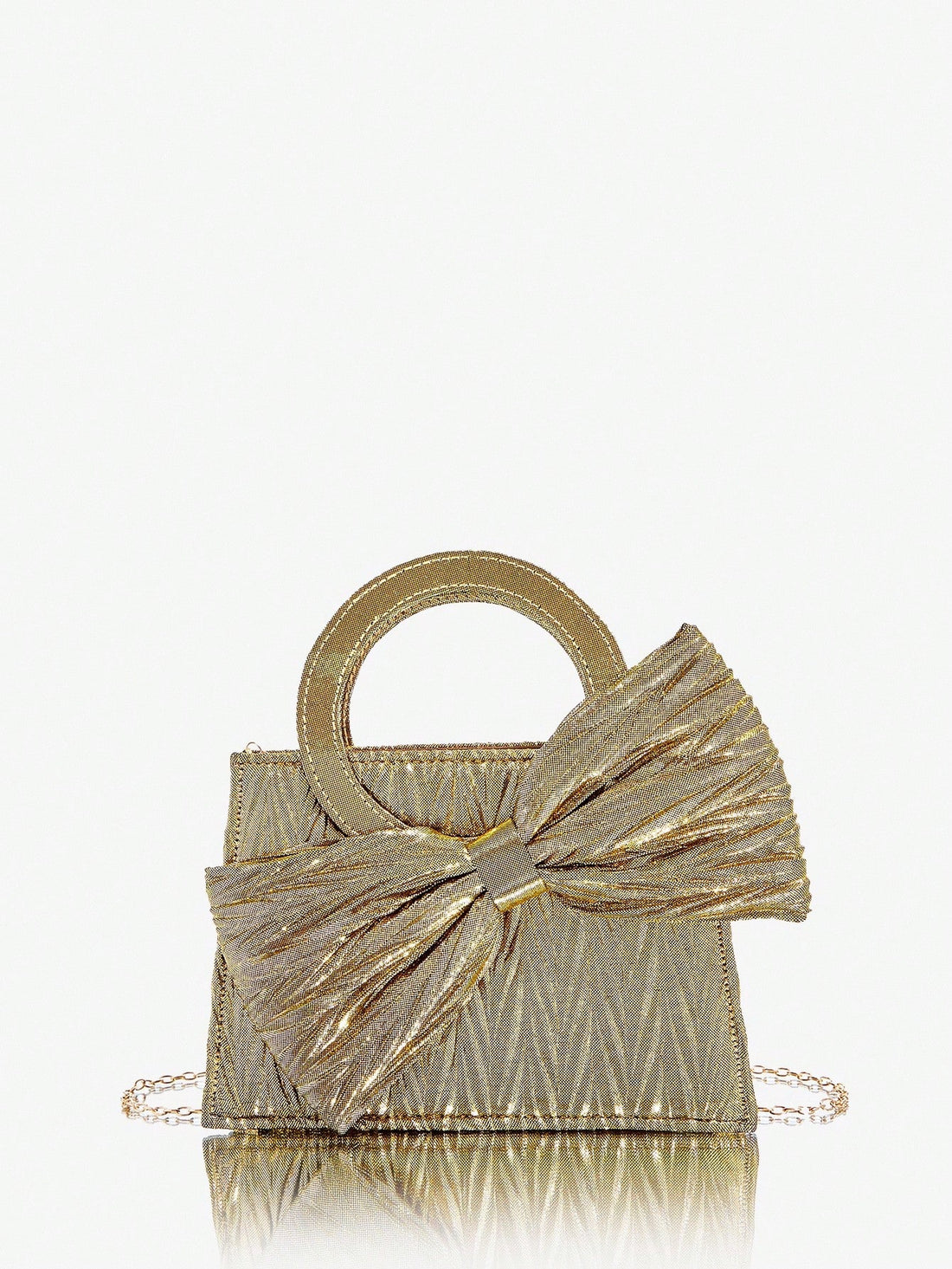 Add a touch of sparkle to your night with this Elegant Gold Evening Bag! Featuring a chic round handle and a flirty bow decoration, it’s perfect for dancing, mingling, or stealing the spotlight at any party. Its versatile top handle makes carrying effortless while elevating your outfit with glam and charm. Ready to turn heads? This bag is your new go-to for special occasions that call for a little extra sparkle!