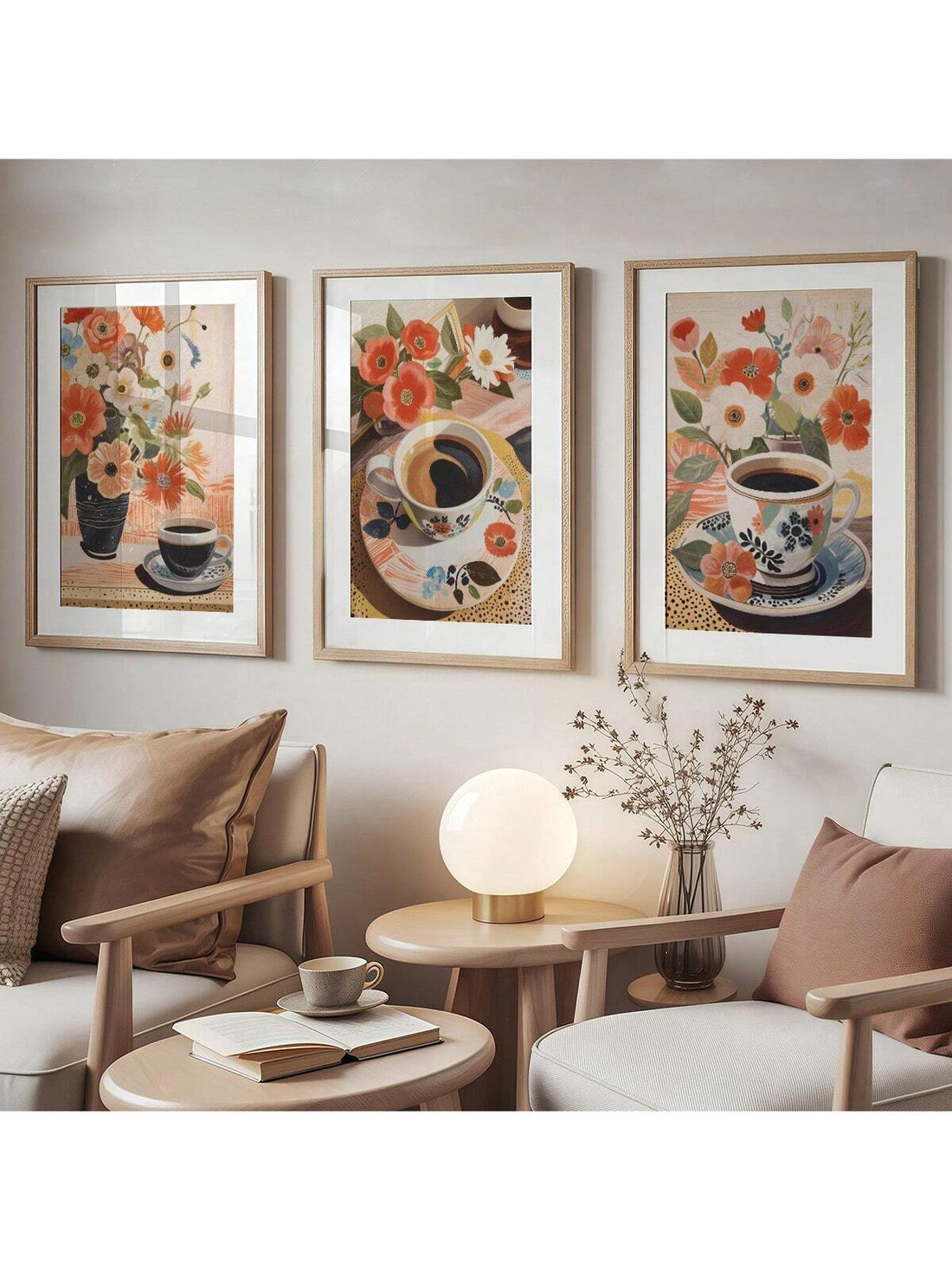 Add a splash of charm to your space with this playful 3-piece wall art set featuring delightful coffee and floral designs. Perfect for kitchens, living rooms, or cozy cafes, these retro-inspired canvases bring warmth and a dash of vintage fun to any room. Enjoy the perfect blend of art and ambiance that sparks joy with every glance.