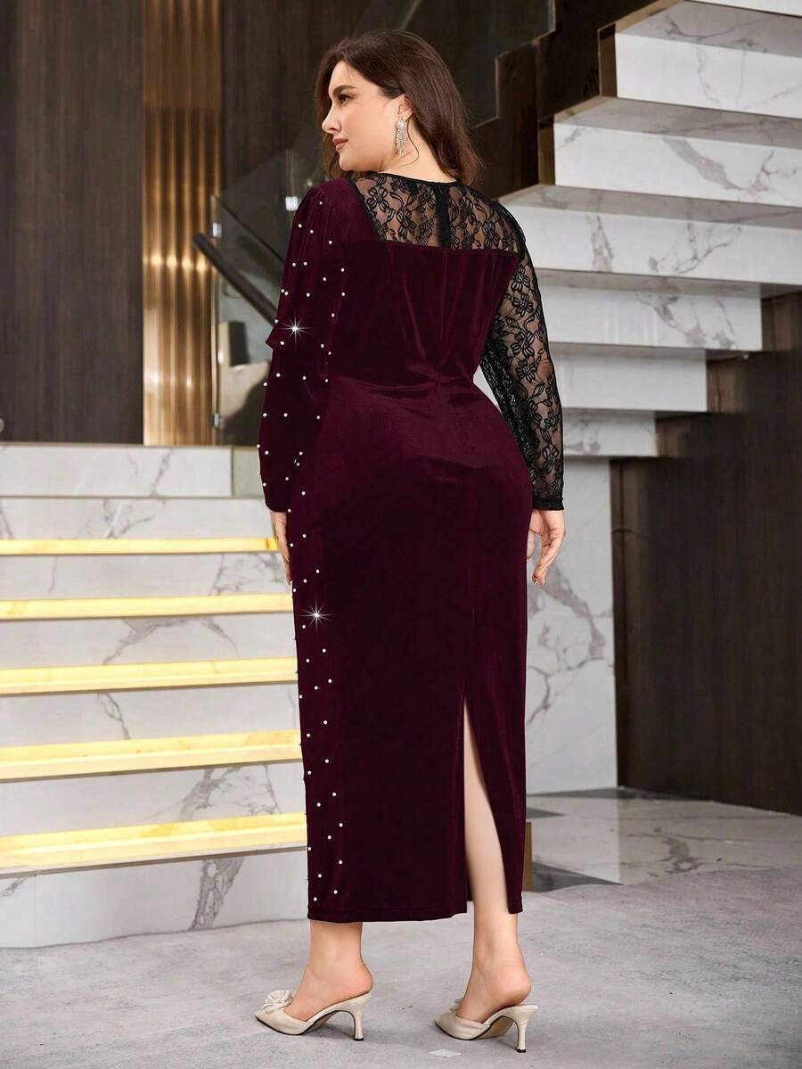 Make a statement in this stunning burgundy maxi dress that celebrates your curves with effortless glamour. Intricate lace detailing and shimmering beadwork create an eye-catching allure perfect for weddings, galas, or any special night out. The flowing silhouette flatters your figure while the rich burgundy hue adds timeless sophistication. Slip into confidence and let this dress do the talking—because you deserve to feel absolutely fabulous from head to toe!