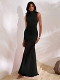 Black sheer flared mermaid dress back view