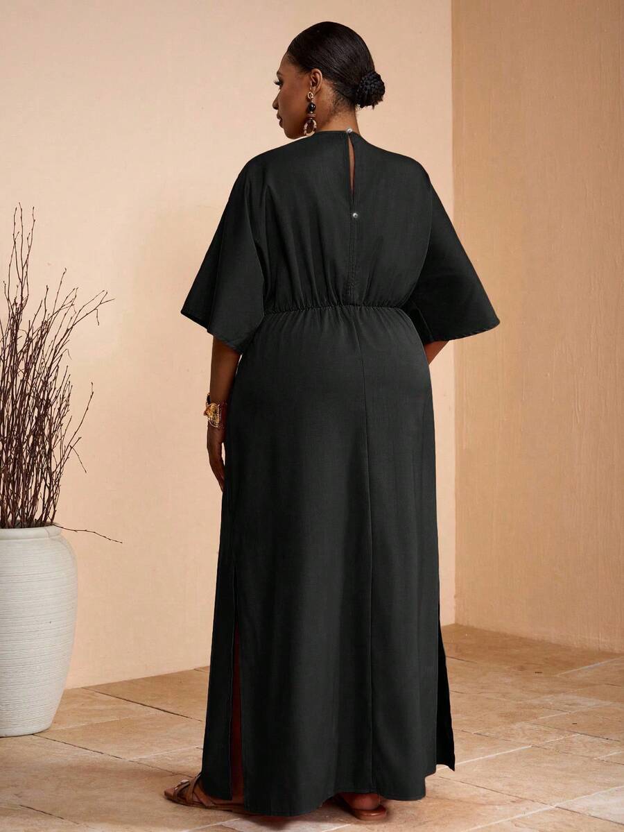 Step into the sunny season with this Elegant Plus Size Khaki V-Neck Maxi Dress! Featuring a breezy slit hem and a flattering waist tie, it's perfect for twirling through spring and summer days in style. The soft khaki shade adds a touch of natural charm while the V-neckline keeps things flirty and fresh. Comfortable yet chic, this dress is your new go-to for effortless elegance with a playful twist.