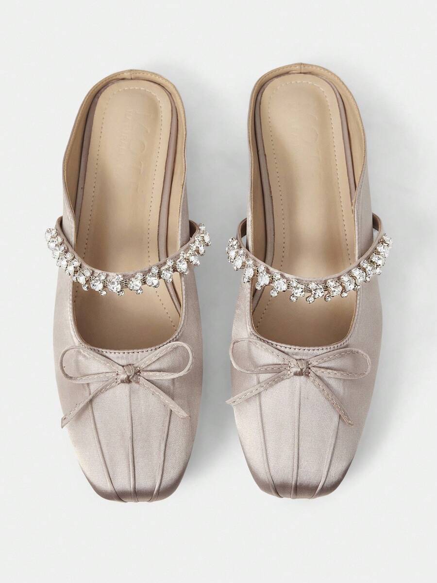 rhinestone bow mule flats image 1 showing visible flat shoe design and product details