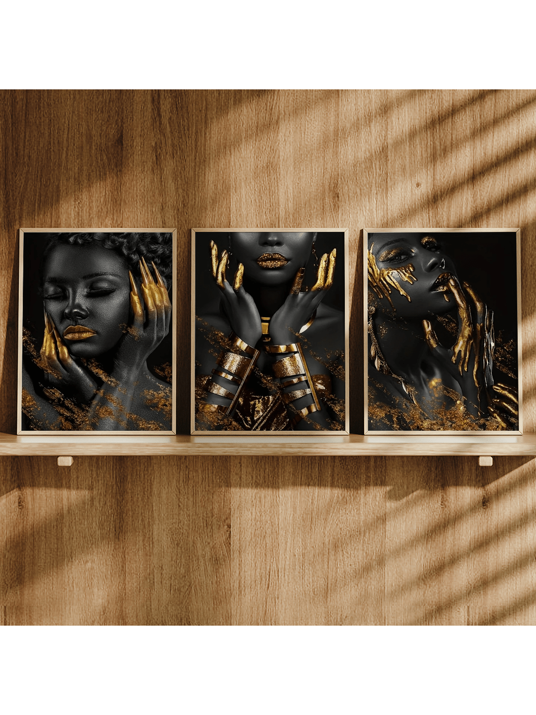Elevate your space with this 3-piece wall art set featuring chic black and gold portraits of elegant African American women. Perfect for adding a touch of sass and style, these modern prints bring personality and vibrant charm to any room. Whether you’re refreshing your living room or accentuating your bedroom, this set makes your walls speak volumes—with flair!