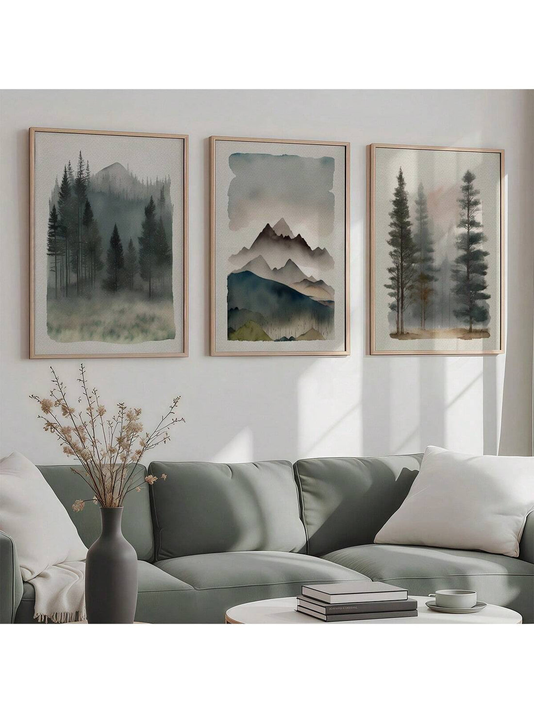 Bring the great outdoors inside with this playful 3-piece watercolor set showcasing misty mountains and lush forests. Frameless for a modern vibe, these prints add a splash of nature’s charm to your living room or bedroom. They’re perfect for sparking daydreams of adventure while keeping your space fresh and stylish.