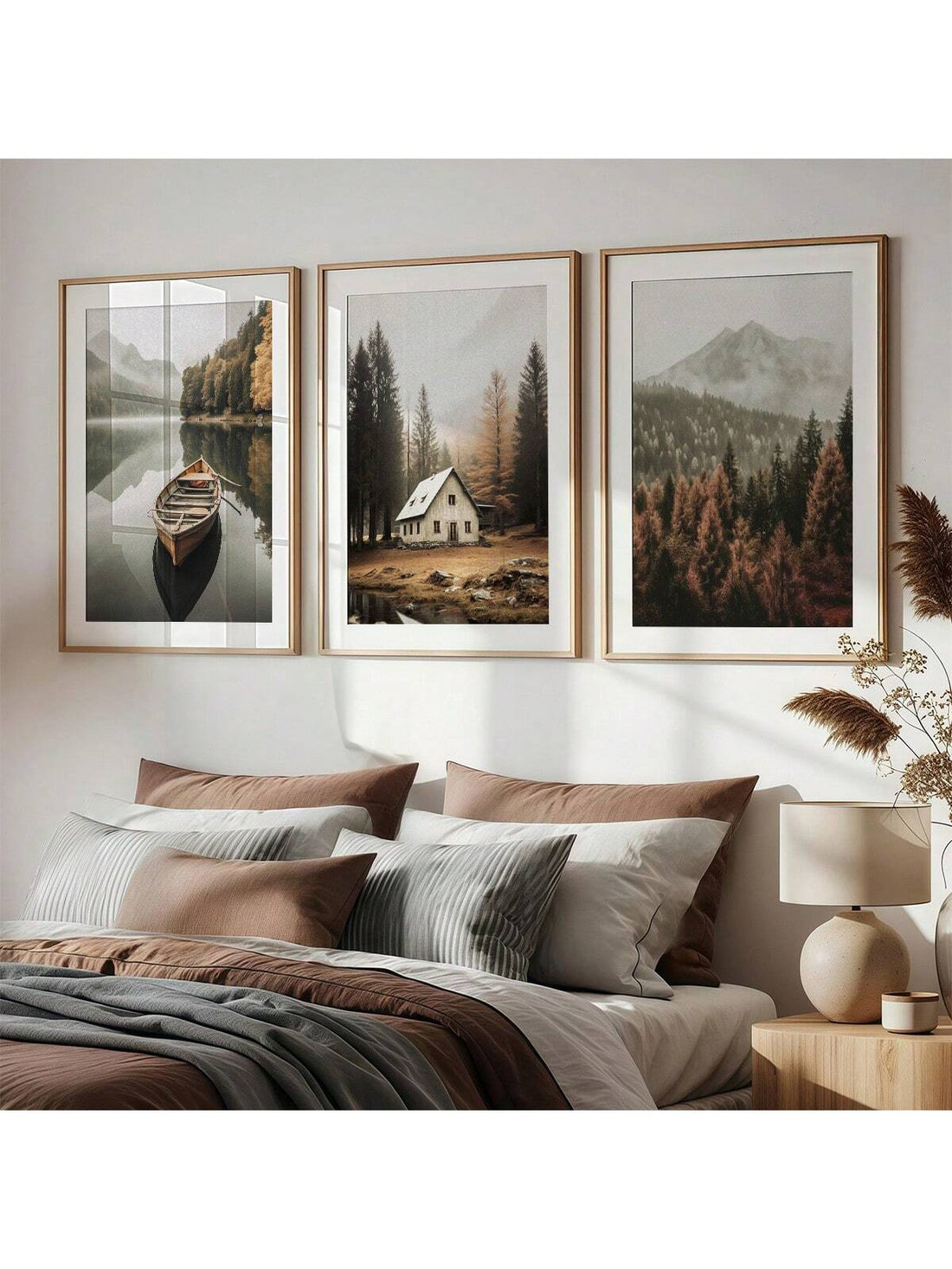 Bring the cozy charm of autumn indoors with this 3-piece frameless art set. Featuring vibrant fall landscapes, these prints add a splash of seasonal color and warmth to any modern or farmhouse space. Easy to hang and effortlessly stylish, they transform your walls into a cozy getaway without the fuss of frames. Perfect for those who love a touch of nature’s magic with a playful twist!