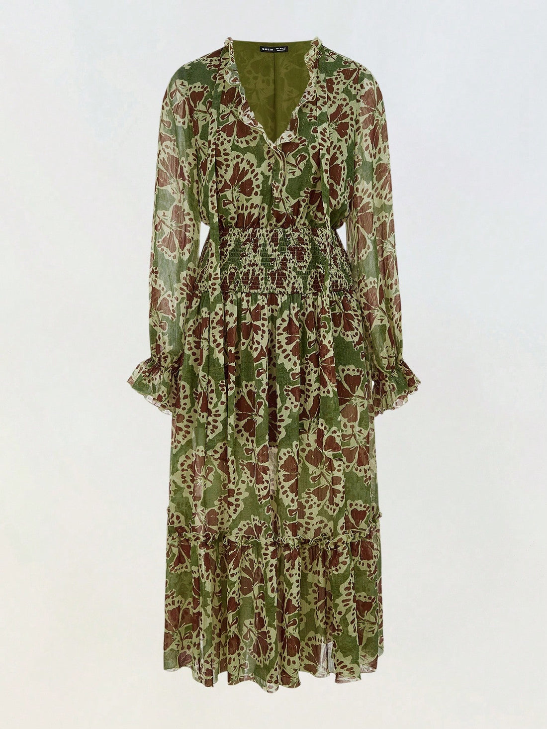 Step into fall with flair! This Elegant Women's Long Sleeve Dress features playful ruffle trims and a charming tie-neck detail that brightens your look. The full print brings cozy autumn vibes, while the cinched waist ensures a flattering silhouette you'll love to twirl in. Perfect for breezy days and festive gatherings!
