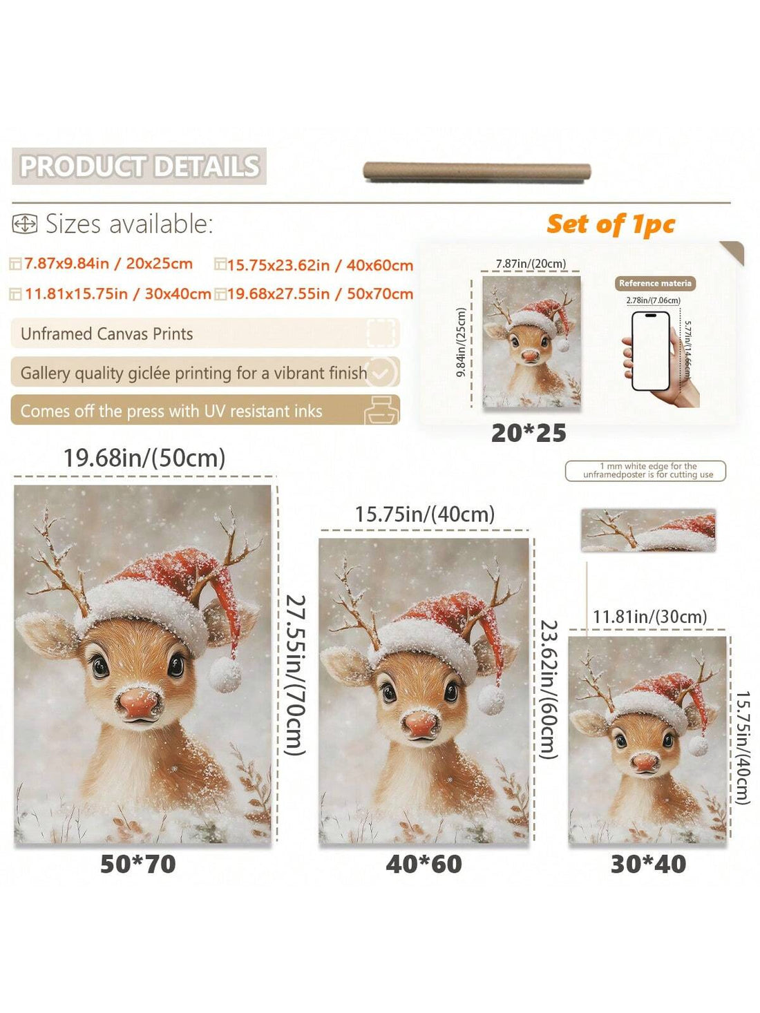 Celebrate the holiday spirit with this charming vintage reindeer oil painting. Printed on frameless canvas, it brings a timeless, rustic feel to your classic Christmas decor. Perfect for adding a warm, festive touch to any room, this artwork captures the cozy magic of the season with playful elegance.