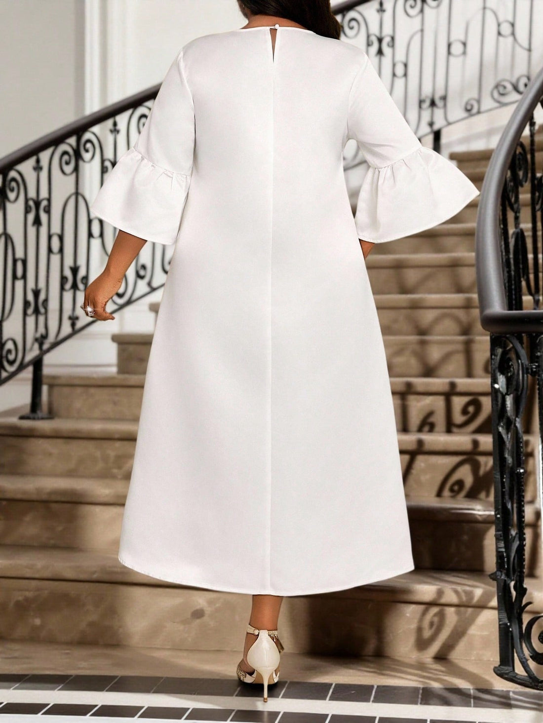 Celebrate in style with this charming plus-size midi dress, designed to make you feel fabulous at any occasion! The modest round neckline and flowing silhouette flatter every figure, while delicate ruffle trim adds a touch of whimsy and movement. Perfect for summer parties, weddings, and festivals, this dress combines comfort with elegance—no fussing required. Slip it on, twirl, and let the good times roll. Whether you're dancing under the stars or mingling with friends, you'll radiate confidence and grace 