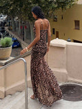 42 media show strappy mesh maxi dress in solids and prints with deep plunge V, front bead connector, ruffle trim, ruched bodice and hips, thigh slit, sheer flared lower skirt, low straight back, adjustable spaghetti straps. image 20