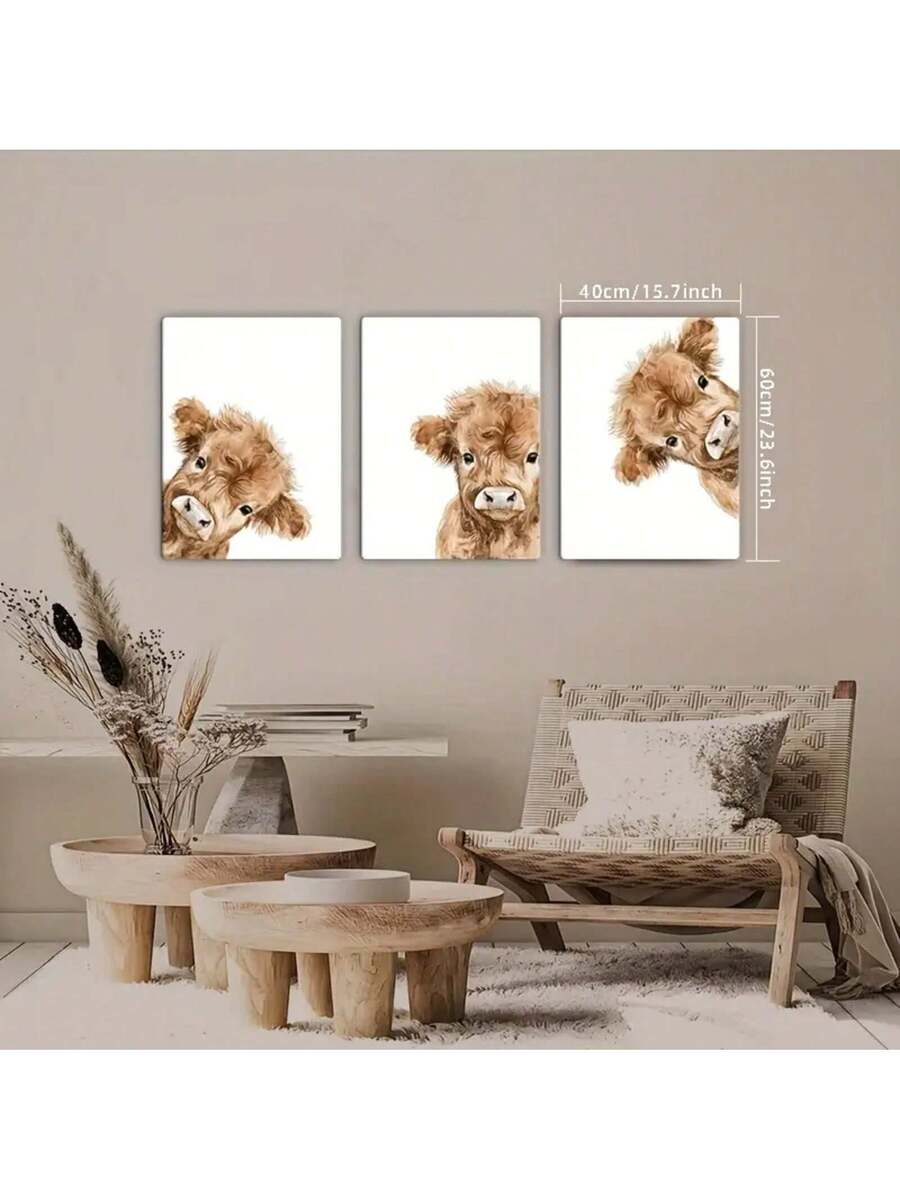 Watercolor calf wall art set shown in neutral room mockup