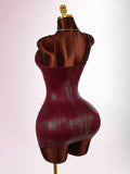 Burgundy glossy crocodile-texture cami bodycon mini dress back view