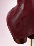 Burgundy glossy crocodile-texture bodycon mini dress front view