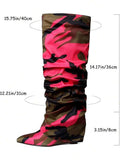 Front view of Punk Goth Mid-Calf Motorcycle Boots with Chunky High Heels - Fashionable Slouched Ruched Style for Women for punk motorcycle boot styling