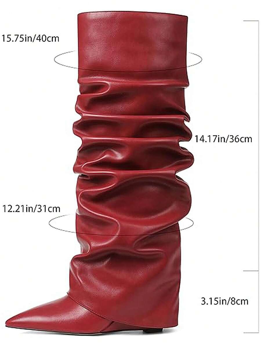 Heel view of Punk Goth Mid-Calf Motorcycle Boots with Chunky High Heels - Fashionable Slouched Ruched Style for Women for punk motorcycle boot styling