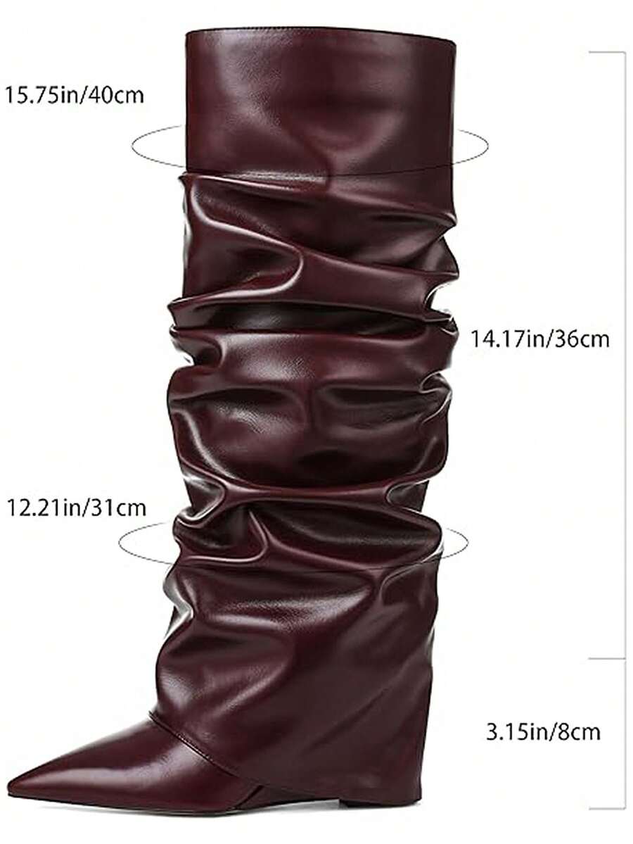 Front view of Punk Goth Mid-Calf Motorcycle Boots with Chunky High Heels - Fashionable Slouched Ruched Style for Women for punk motorcycle boot styling