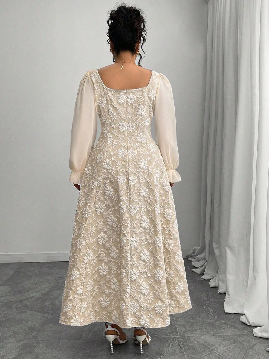 Embrace your curves in this stunning plus-size A-line chiffon dress that's ready to turn heads! Featuring elegant long sleeves and intricate Jacquard detailing, this early autumn essential combines comfort with sophisticated style. The flowing chiffon fabric drapes beautifully, creating a flattering silhouette that celebrates your figure. Perfect for seasonal transitions, this dress effortlessly takes you from casual gatherings to special occasions with timeless grace and modern flair.