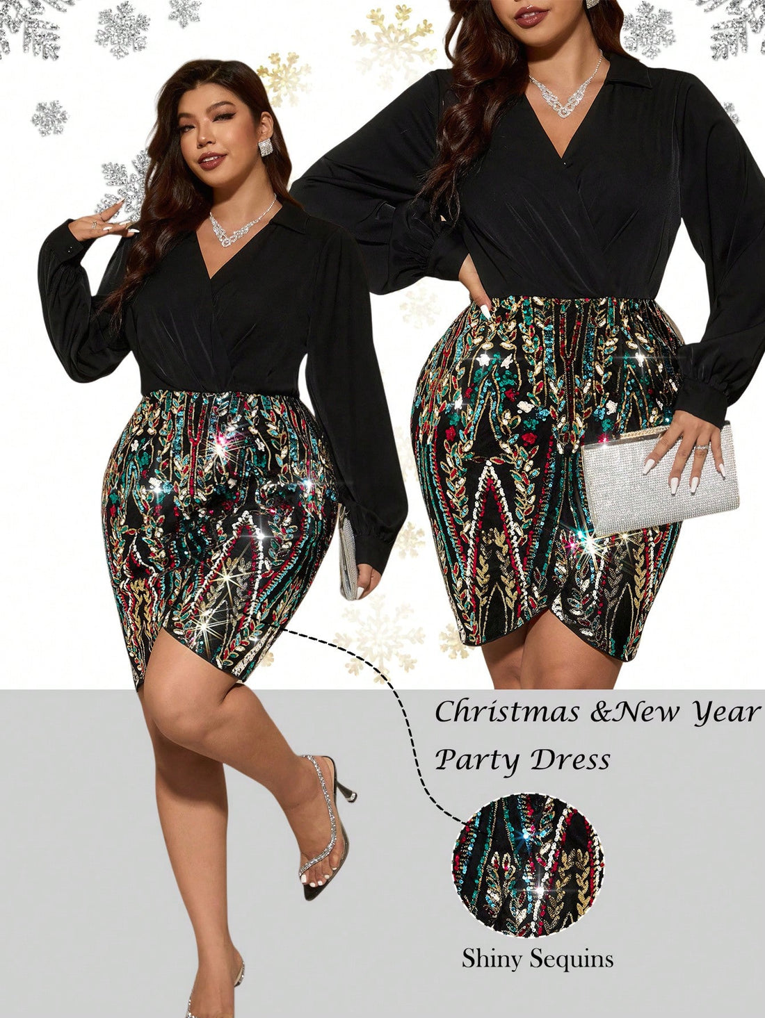 Get ready to dazzle in this Plus Size Shiny Sequined Lantern Sleeve Mini Dress! Perfect for parties, graduations, or any special night out, its sparkling sequins catch the light while the playful lantern sleeves add a trendy twist. Flirty and fun, this dress combines comfort with standout style to make you the star of the celebration. Step in with confidence and shine bright wherever you go!