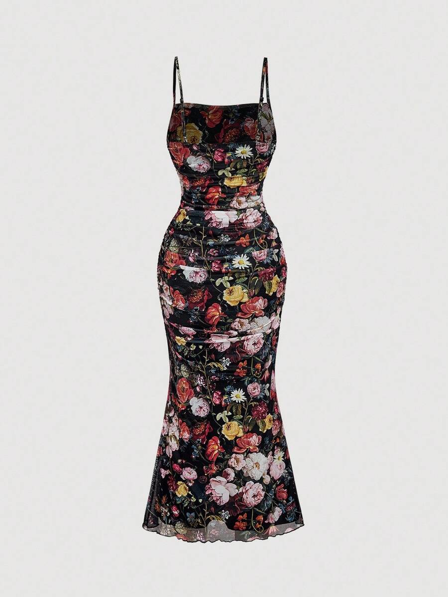 Elevate your seasonal wardrobe with this vintage-inspired floral print dress, designed to make a sophisticated statement at any gathering. The delicate ruffle straps add romantic dimension while the timeless floral pattern brings effortless elegance to fall and winter occasions. Crafted for a flattering silhouette, this piece transitions seamlessly from evening events to upscale casual settings. The thoughtful construction ensures both comfort and style, making it an essential addition for those who appreci