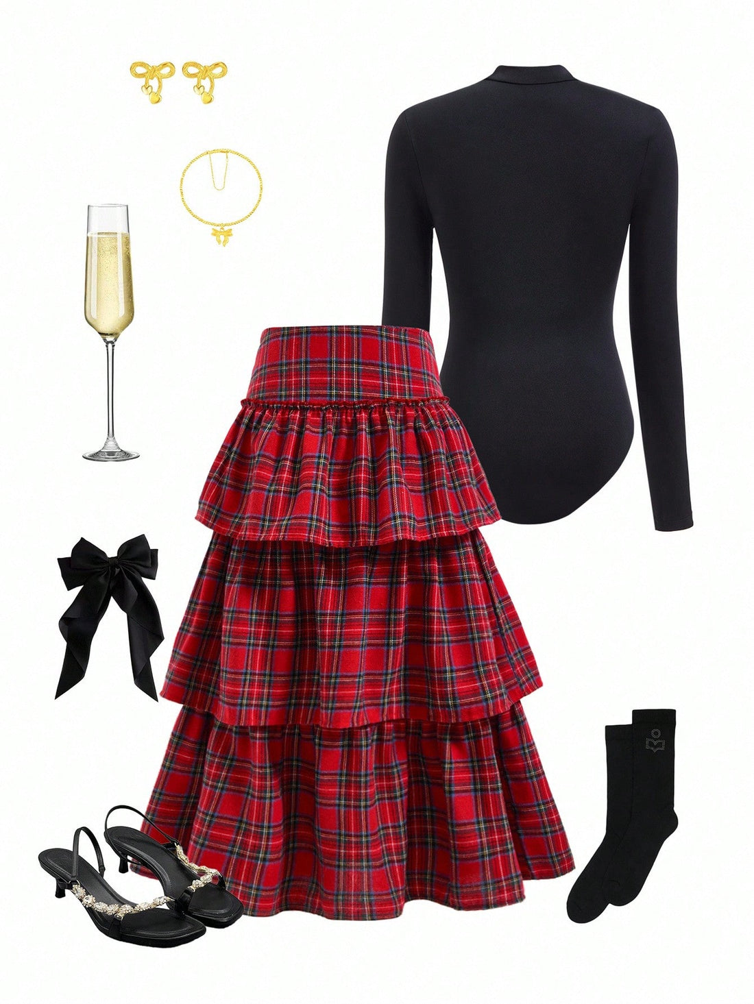 Make a statement with this versatile 2-piece set that lets you mix, match, and slay! Rock the sleek black long-sleeve jumpsuit for polished sophistication, or swap it out for the bold red plaid flared skirt with a high waist that flatters and flows. Whether you're dressing up for a night out or keeping it casual, this dynamic duo gives you double the style options in one fabulous package. Perfect for fashion lovers who refuse to choose just one vibe!