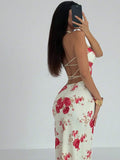 Leopard print crisscross halter maxi dress