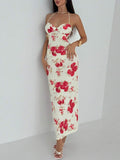 Brown polka dot halter lace up maxi dress