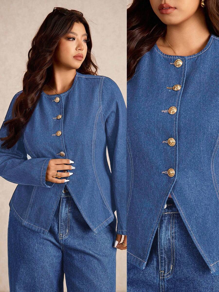 Throw on this oversized dark blue denim jacket and instantly level up your fall wardrobe. The vintage-inspired cut gives you that effortlessly cool vibe, while the gleaming gold buttons add just the right touch of polish. Perfect for layering over everything from tees to dresses, this jacket is your new go-to for casual Fridays, weekend adventures, or whenever you need to look put-together without trying too hard. Denim never goes out of style—especially when it looks this good.