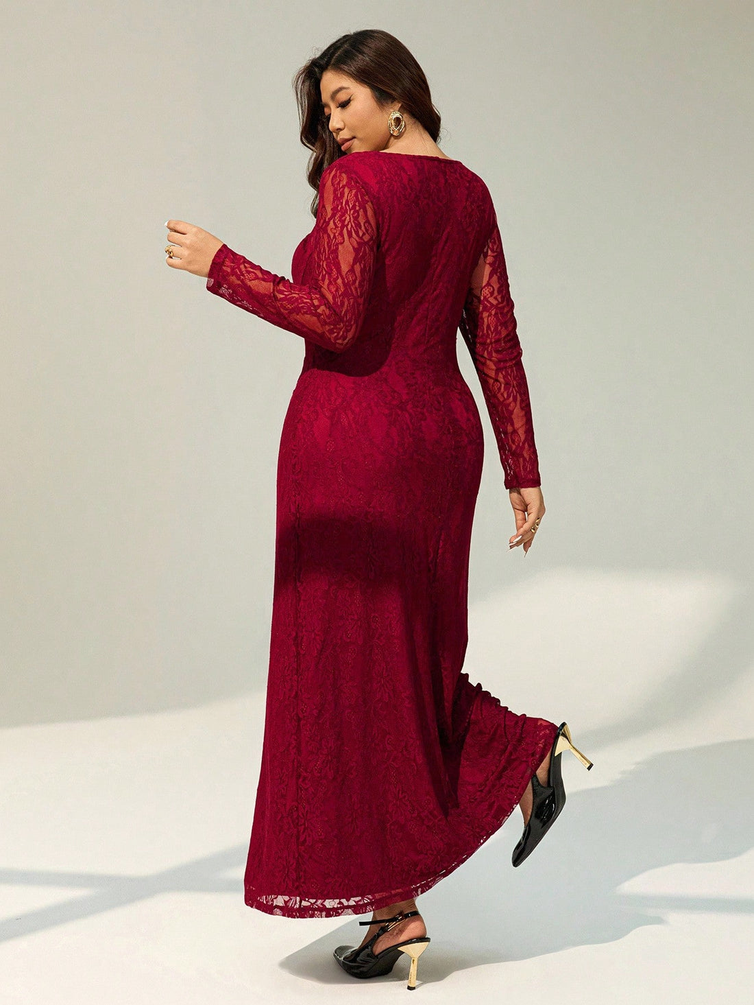 Make a statement in this stunning wine red lace dress that's as fabulous as you are! Designed for the modern woman who refuses to compromise on style, this elegant long-sleeve beauty features intricate lace detailing that catches every eye in the room. Perfect for weddings, parties, and special occasions, the flattering silhouette celebrates your curves with confidence and grace. The rich wine hue pairs beautifully with any complexion, while the timeless lace adds that touch of sophistication you've been cr