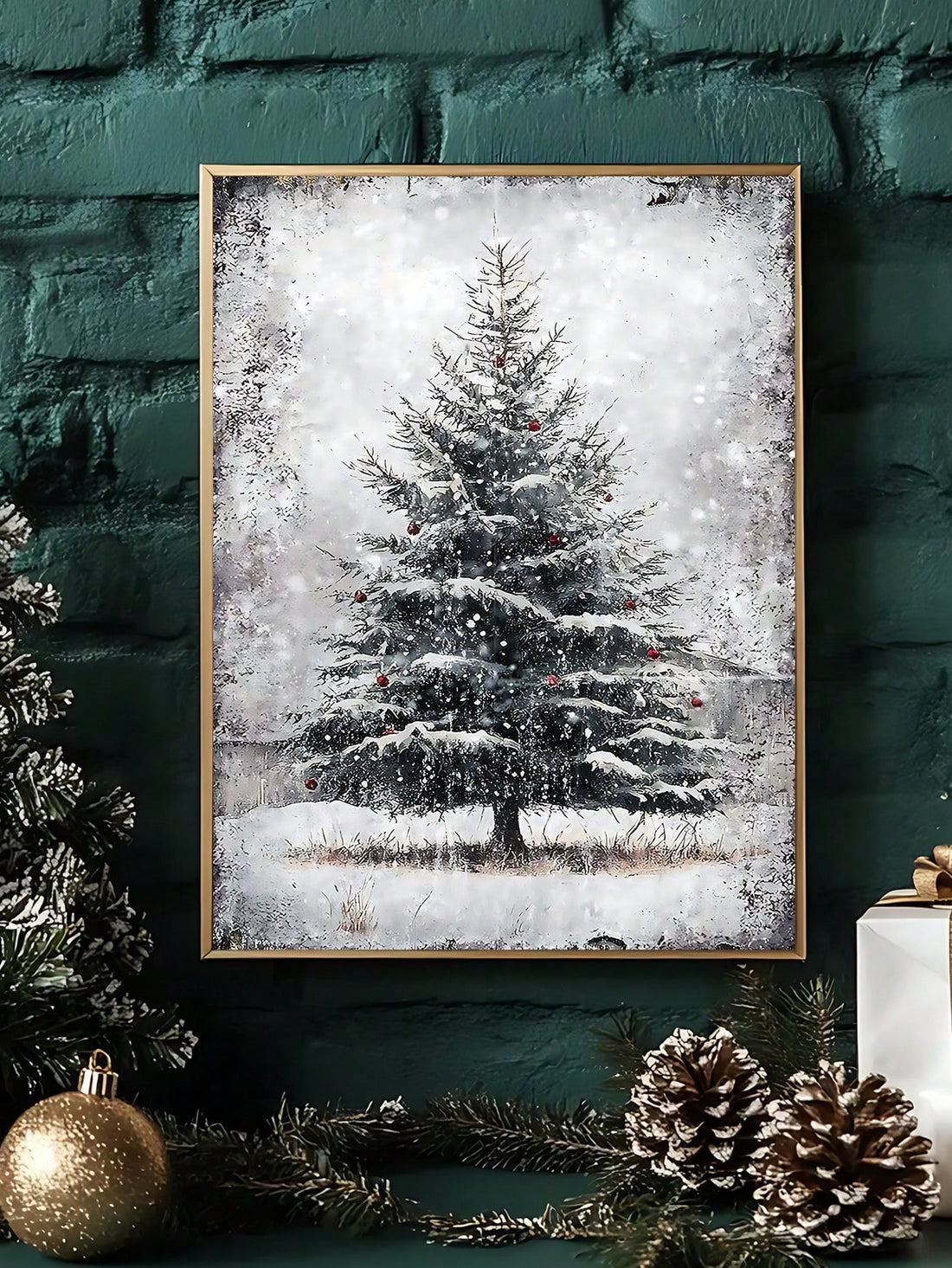 Bring festive charm to any room with this delightful vintage-inspired Christmas tree canvas art. Featuring botanical details and rustic aesthetics, it's the perfect blend of holiday spirit and timeless elegance. Whether adorning your living room, bedroom, or office space, this piece adds warmth and character without overwhelming your décor. Ideal for those who love classic holiday vibes with a natural, earthy twist. A conversation starter that celebrates the season in style!
