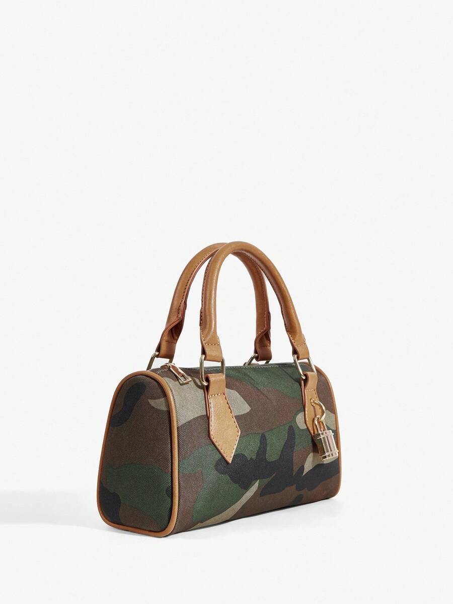Add a dash of daring charm to your look with this Elegant Camouflage Print Top Handle Bag. Featuring a chic golden padlock, it blends bold patterns with a touch of luxury. Perfectly sized to carry your essentials, this bag makes staying stylish effortless — whether you're hitting the city streets or a casual brunch. Embrace your playful side with a design that’s both eye-catching and uniquely you!