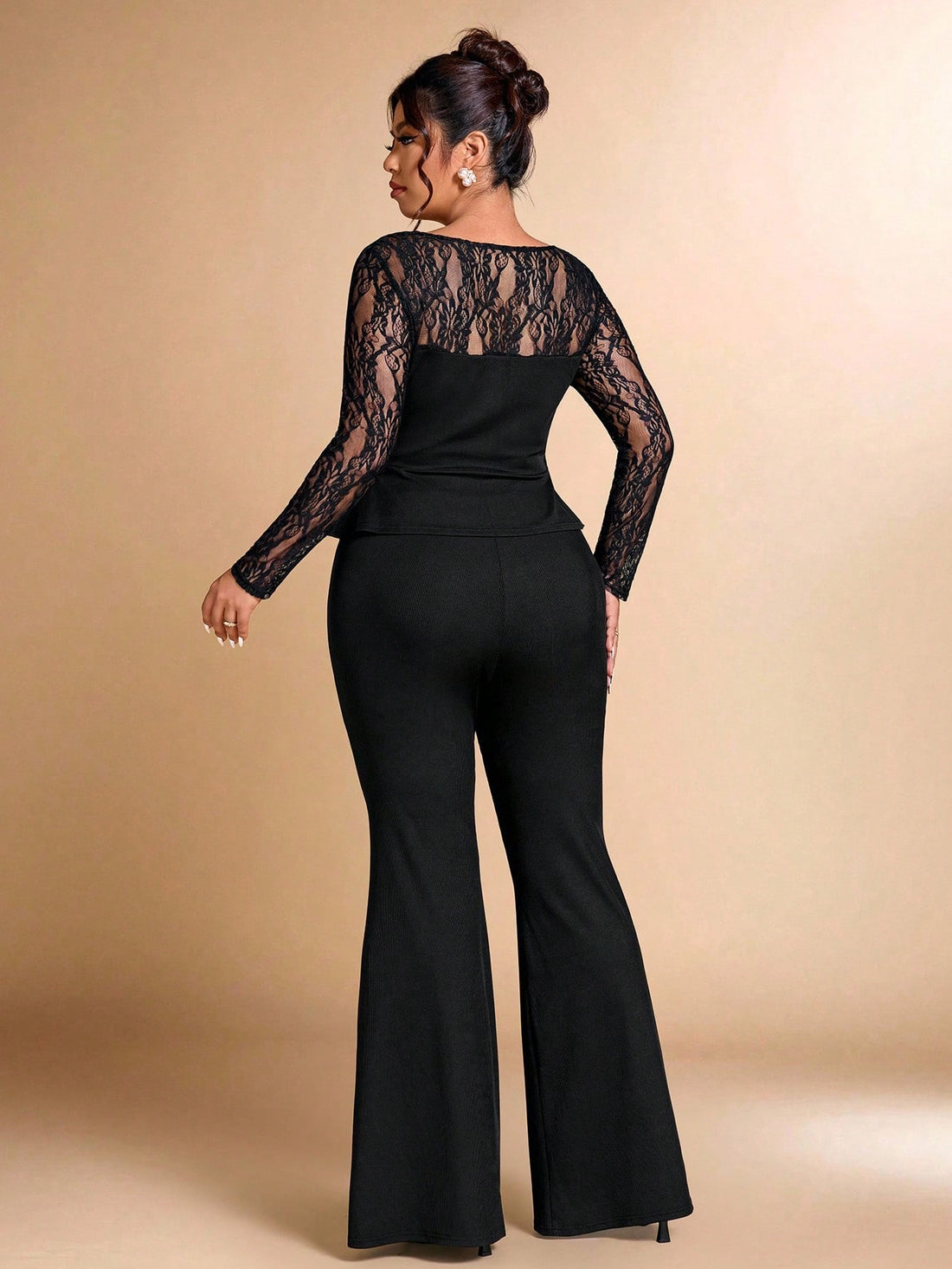 Celebrate the season in style with this stunning two-piece set designed for the modern woman. The elegant lace patchwork top features intricate detailing that catches the light beautifully, while the flared pants create a flattering silhouette that moves with grace. Perfect for holiday parties, festive gatherings, or simply spreading Christmas cheer wherever you go. This playful yet sophisticated ensemble combines comfort with undeniable glamour, making you feel confident and fabulous from the office party 