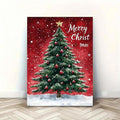 Snowy Christmas tree canvas wall art on a herringbone floor