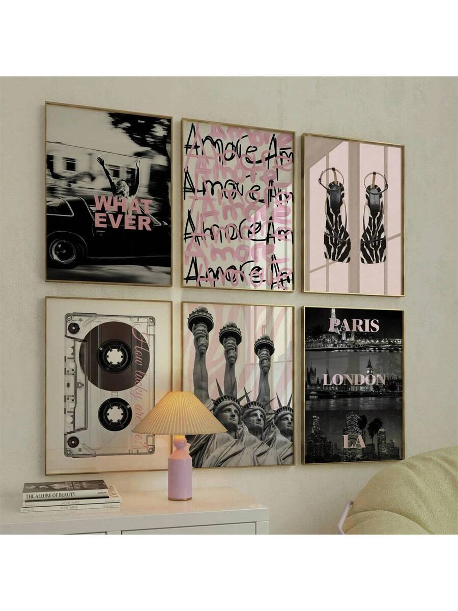  This pink fashion canvas decor creates an easy focal point beside neutral furniture, black accents, soft textiles, and contemporary interiors. Display the pieces together as a coordinated gallery set or style them individually, choosing the available size and presentation for your wall. A stylish gift for fashion lovers, students, and anyone who enjoys bold feminine décor.