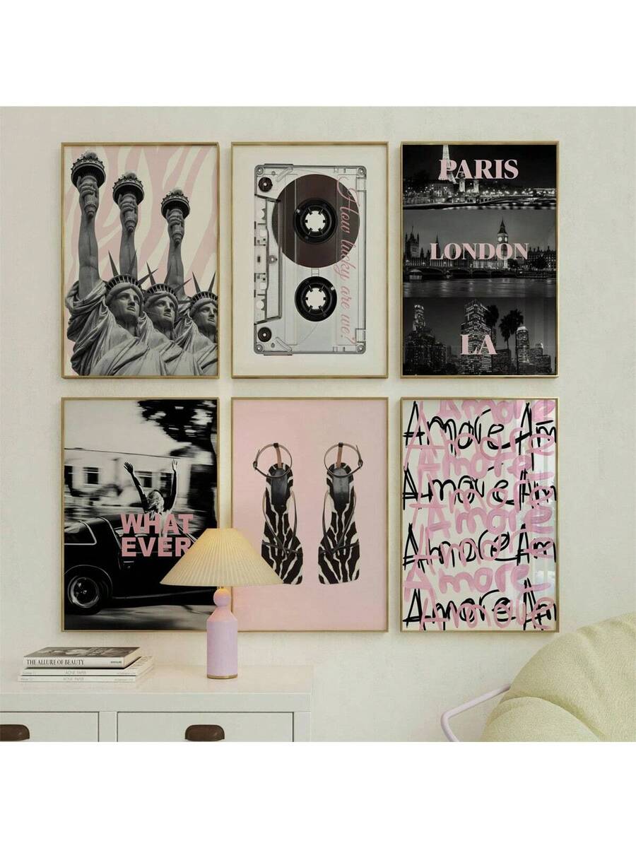  This pink fashion canvas decor creates an easy focal point beside neutral furniture, black accents, soft textiles, and contemporary interiors. Display the pieces together as a coordinated gallery set or style them individually, choosing the available size and presentation for your wall. A stylish gift for fashion lovers, students, and anyone who enjoys bold feminine décor.
