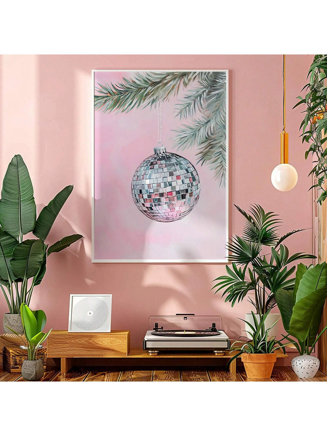 Add a splash of sparkle to your holiday space with this Chic Pink Christmas Disco Ball Wall Art. Perfect for living rooms or bedrooms, this festive canvas brings a playful vibe to your décor, turning any room into a groovy winter wonderland. Its vibrant pink disco ball design catches the eye and spreads joyous holiday cheer all season long.