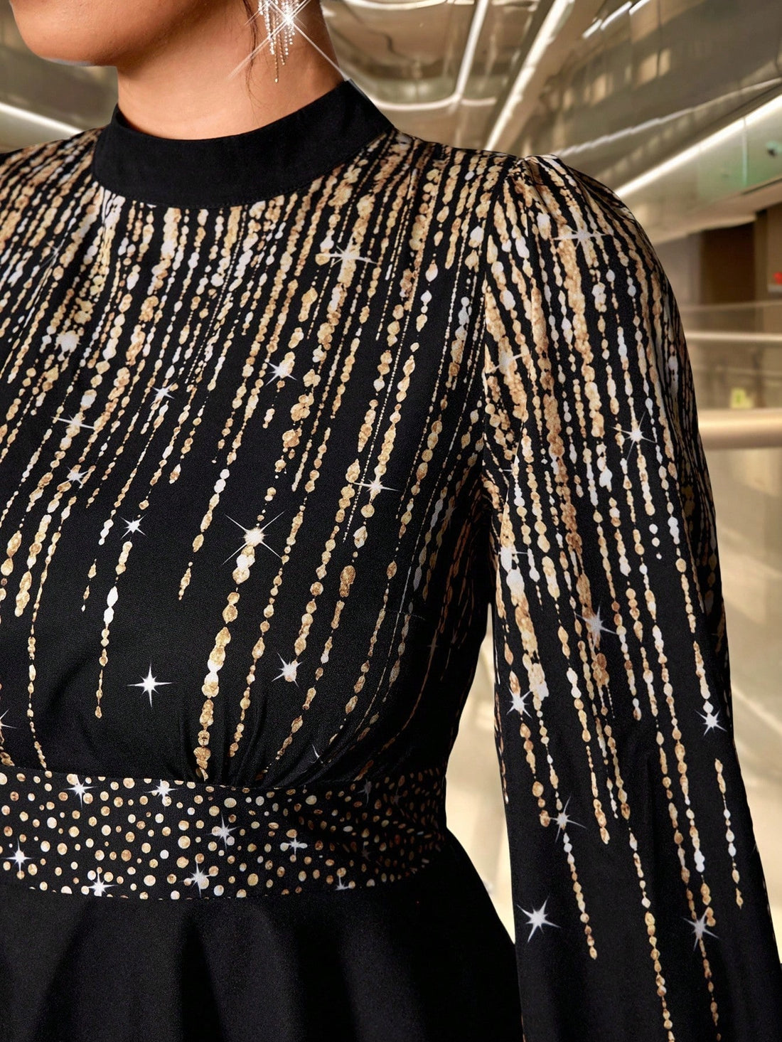 Embrace your power in this stunning two-piece set that's equal parts sultry and show-stopping. The metallic foil detailing catches the light beautifully, giving you that luxe, head-turning shimmer without trying too hard. Designed for curves and crafted for confidence, this set transitions seamlessly from night out to special occasion—because who says you need to choose? The dark, moody palette keeps things sophisticated while the metallic accents add just the right amount of sparkle. Slip into something th