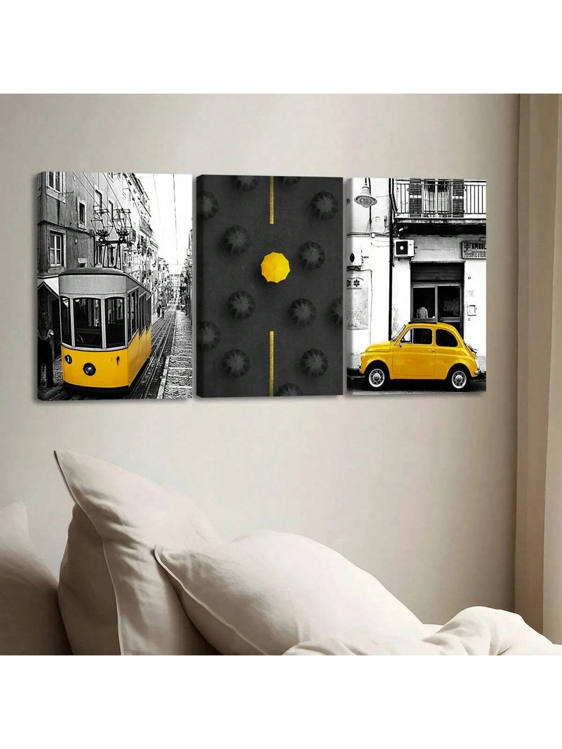 Bring vibrant city vibes into any space with this Modern Urban Street Scene Canvas Art Set. Featuring bold black, white, and yellow hues, these framed prints add a stylish pop to your living room, bedroom, or office. Waterproof and odorless, they’re as practical as they are playful—perfect for brightening your walls or gifting to a friend who loves urban flair.
