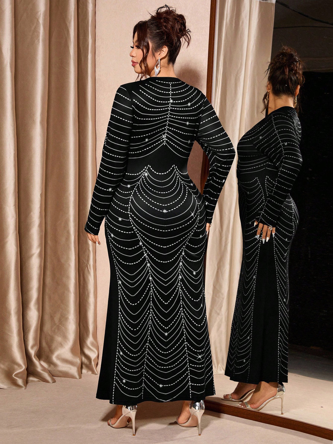 Turn heads effortlessly with this Elegant Plus Size Floral Fishtail Dress. Its flattering fishtail silhouette and long sleeves bring a graceful flow that’s perfect for any party. The vibrant floral pattern adds a splash of fun, making every move you make feel like a celebration. Designed to embrace curves with comfort and style, this dress promises a stunning look that’s all about you shining bright.