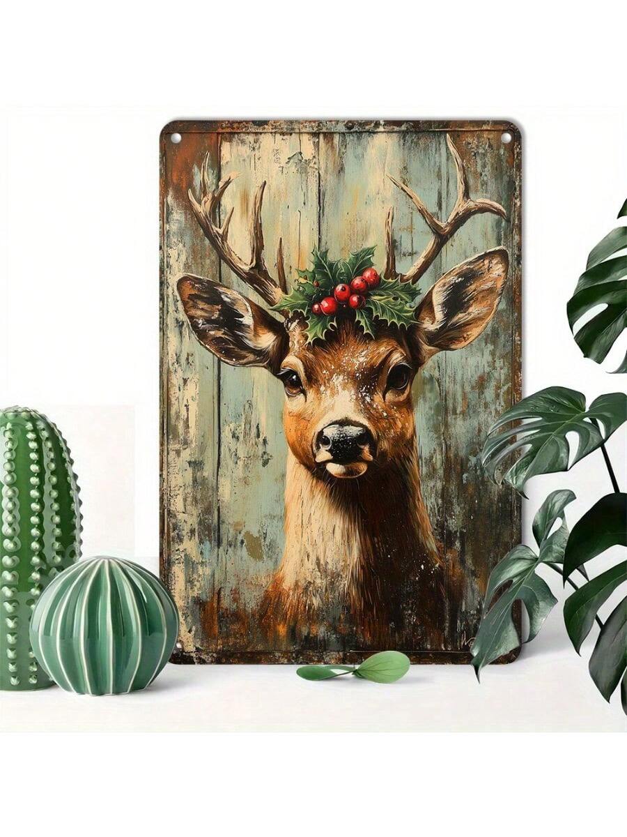 Bring holiday magic to any space with this charming vintage reindeer metal sign. Crafted for durability, this festive wall art captures the nostalgic spirit of classic Christmas décor with its timeless design. Perfect for living rooms, kitchens, bars, or seasonal displays, it adds warmth and character to your home. Whether you're a holiday enthusiast or looking for unique décor that celebrates the season, this sturdy metal piece delivers rustic charm that'll have guests smiling. Hang it year-round or save i