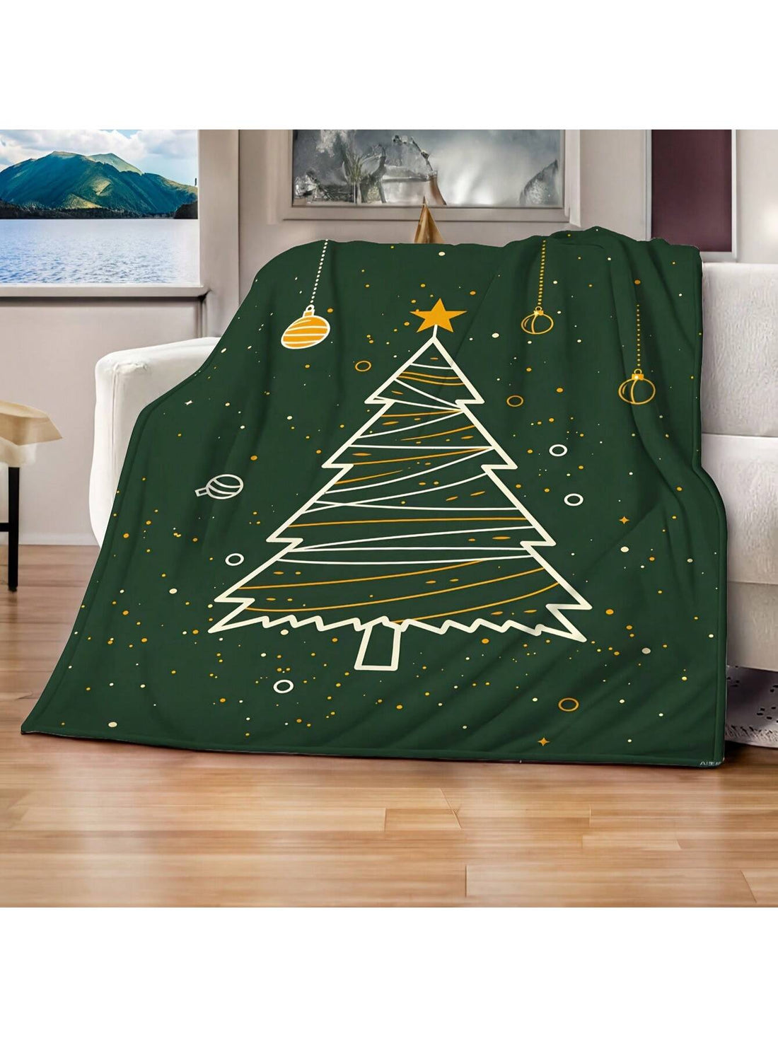 Wrap yourself in festive cheer with this cozy dark green flannel throw blanket, adorned with shimmering golden ornaments. Its soft plush fabric keeps you warm all year round, making it the perfect snuggle buddy for chilly nights or holiday movie marathons. Add a splash of holiday spirit to your home decor or gift it to someone who loves merry moments and comfy vibes!