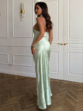 Green satin maxi dress view 2