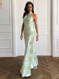 Green satin maxi dress view 3